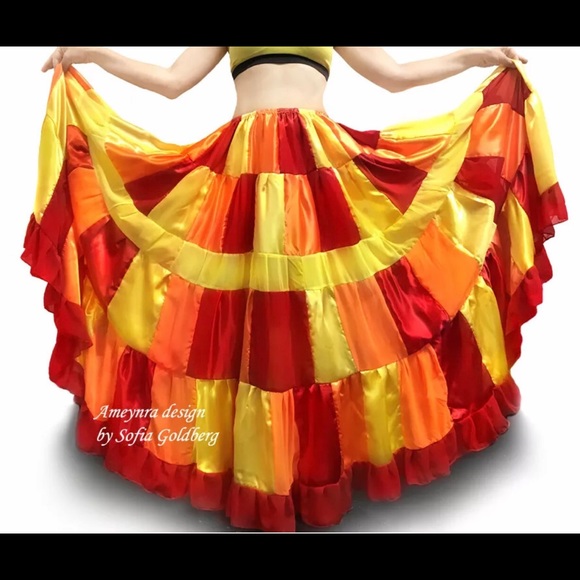 Satin chiffon patchwork skirt. Fire colors. Ameynra design for cosplay or dance - Picture 1 of 2